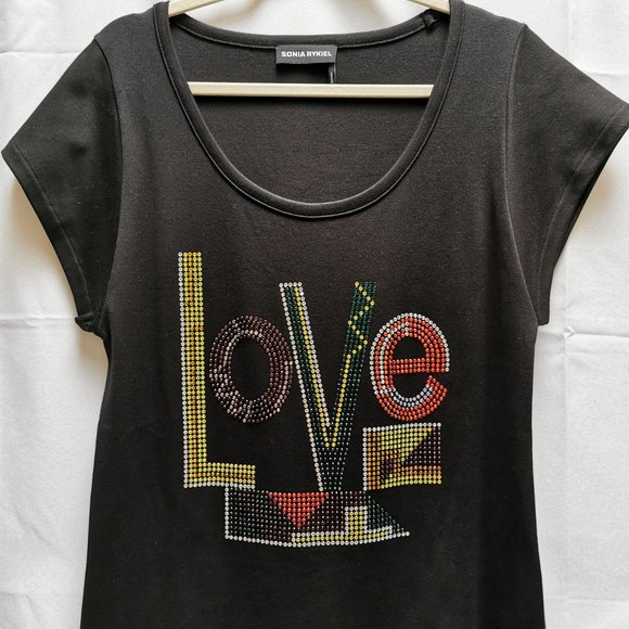 Sonia Rykiel Love Crystal Embellished Tee T-Shirt - Picture 1 of 6